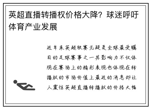 英超直播转播权价格大降？球迷呼吁体育产业发展